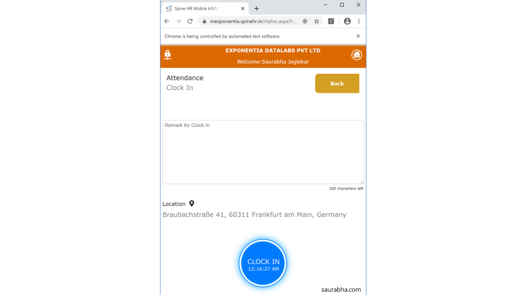 SpineHR Attendance Web Automation using Python - Saurabha Joglekar